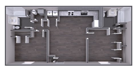 A modern kitchen with a grey backsplash and grey cabinets.